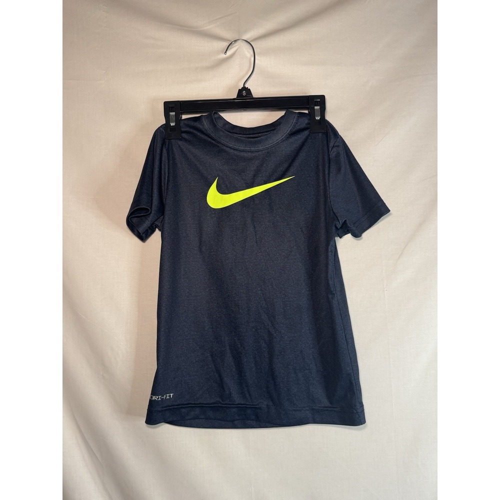 Nike Dri-FIT Boys Size 6 T Shirt Blue Volt Swoosh Athletic Performance Tee